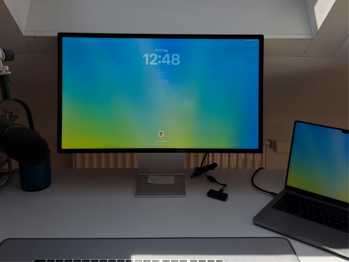 Desk setup with external monitor and laptop